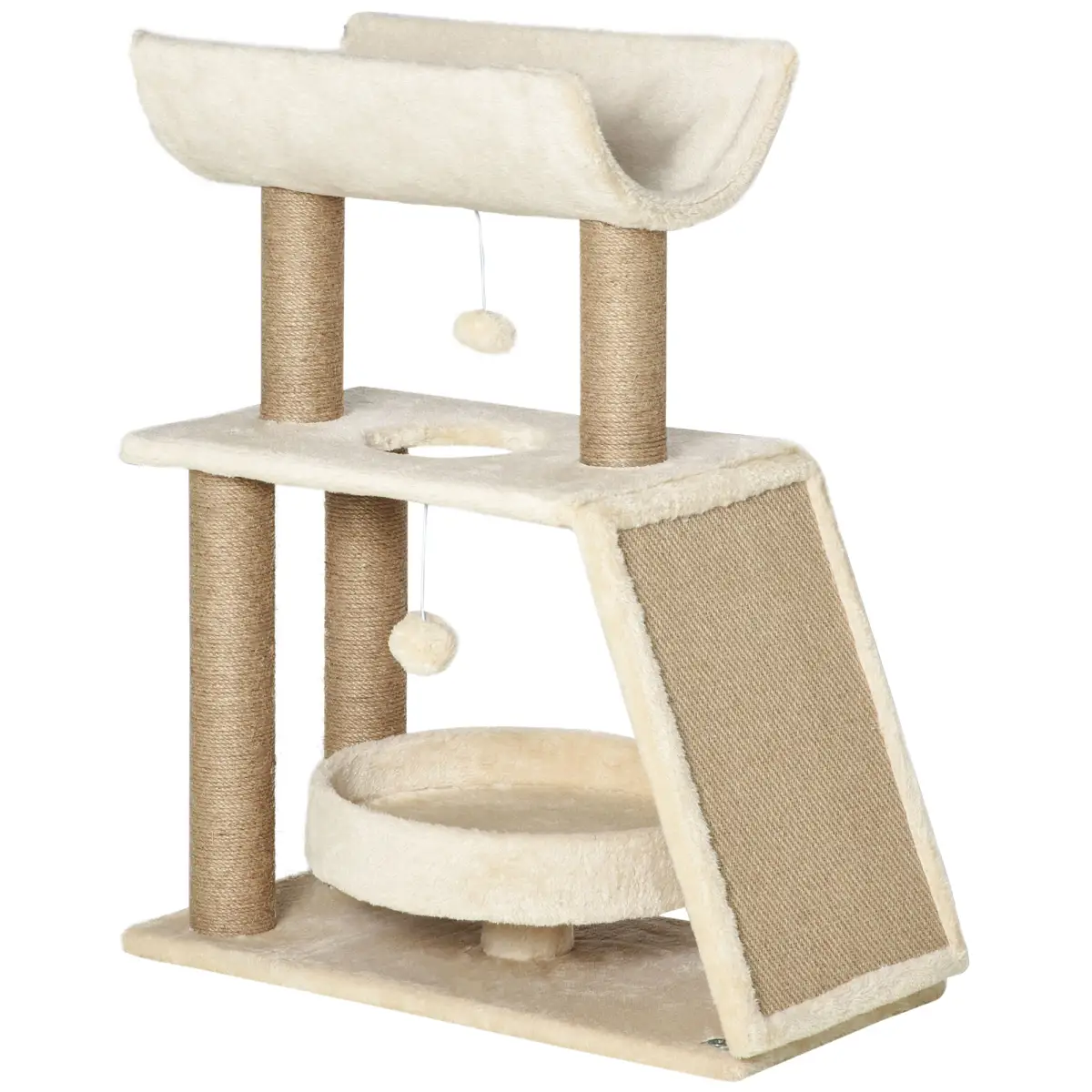 PawHut Cat Tree Kitten Tower w/ Scratching Post, Pad, Bed, Perch, Toy Ball - Cat Tree