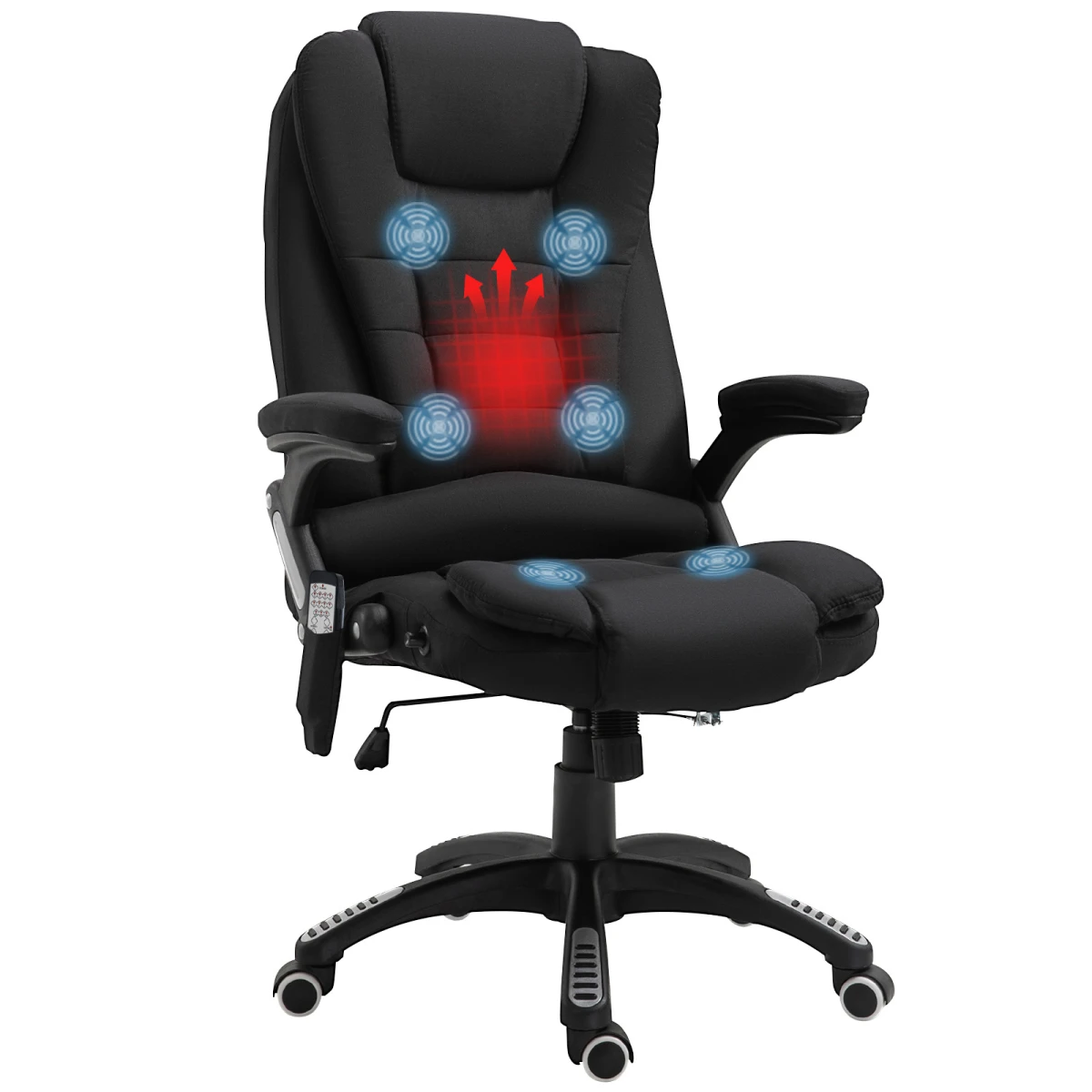 Premium Executive Recliner Chair With Heating Massage Six Points Back Shoulder Headrest For Home Office Black