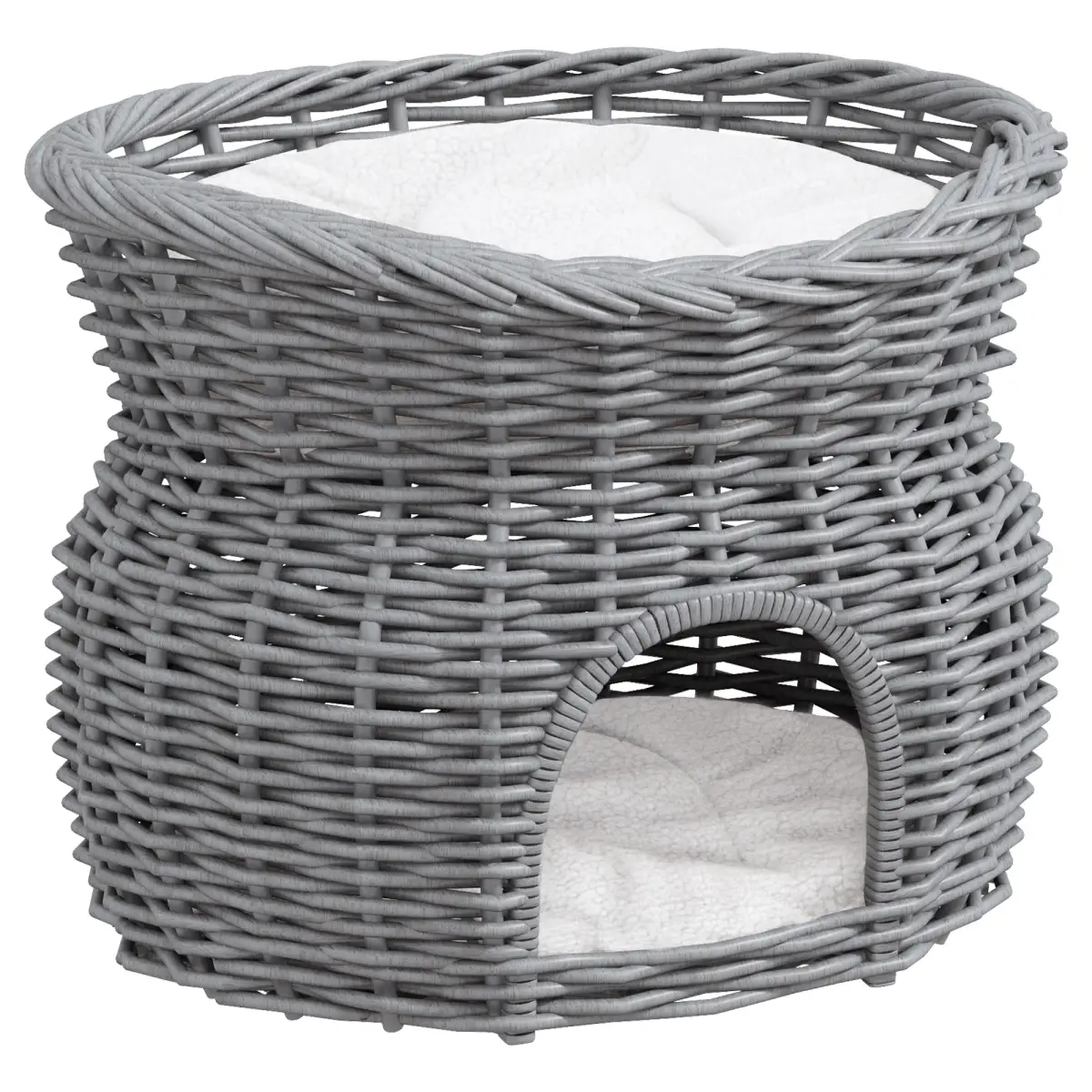 PawHut PawHut 2-Tier Elevated Pet Cushion Bed Basket Willow Cat Tree House Condo Kennel - Cat House