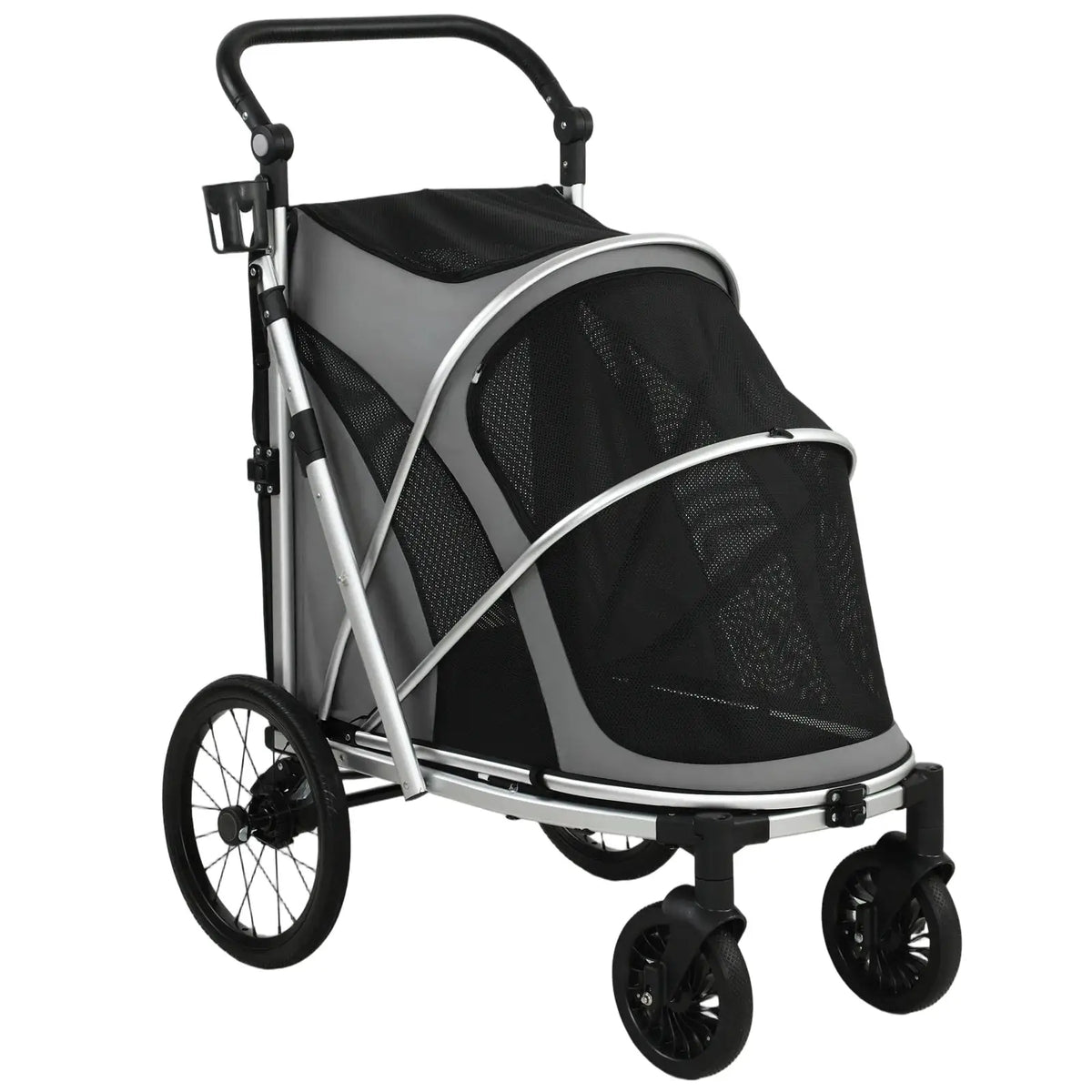 PawHut Dog Stroller, Easy Folding Pet Stroller for Small and Medium Dogs with Shock Absorption, Maximum Load 20 kg, Grey - from PawHut