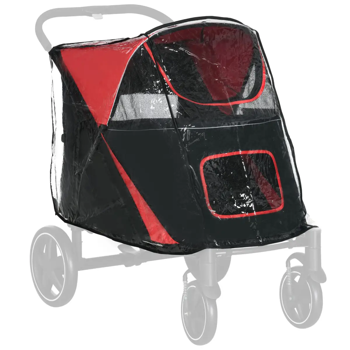 PawHut Rain Cover for Dog Pram Stroller Buggy, for Large, Medium Dogs with Rear Entry - Pet Carrier