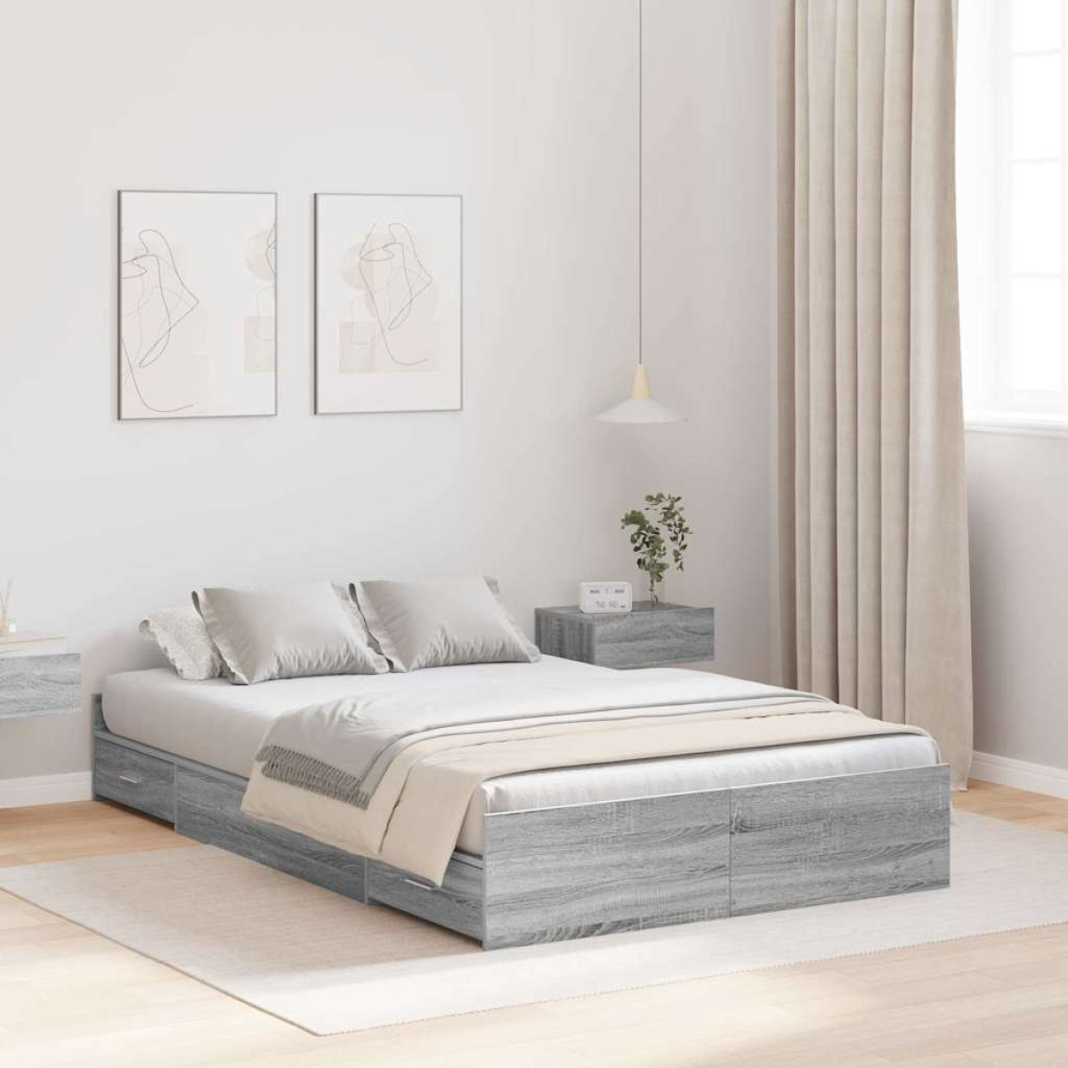 vidaXL Storage Bed Frame Grey Sonoma 120 x 200 cm Engineered Wood - from vidaXL
