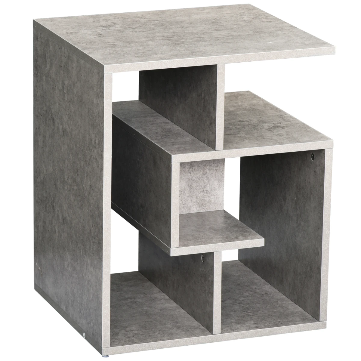 Premium Three-Tier Side End Table With Open Shelves For Living Room and Home Office Storage Organizer In Grey - Coffee Table