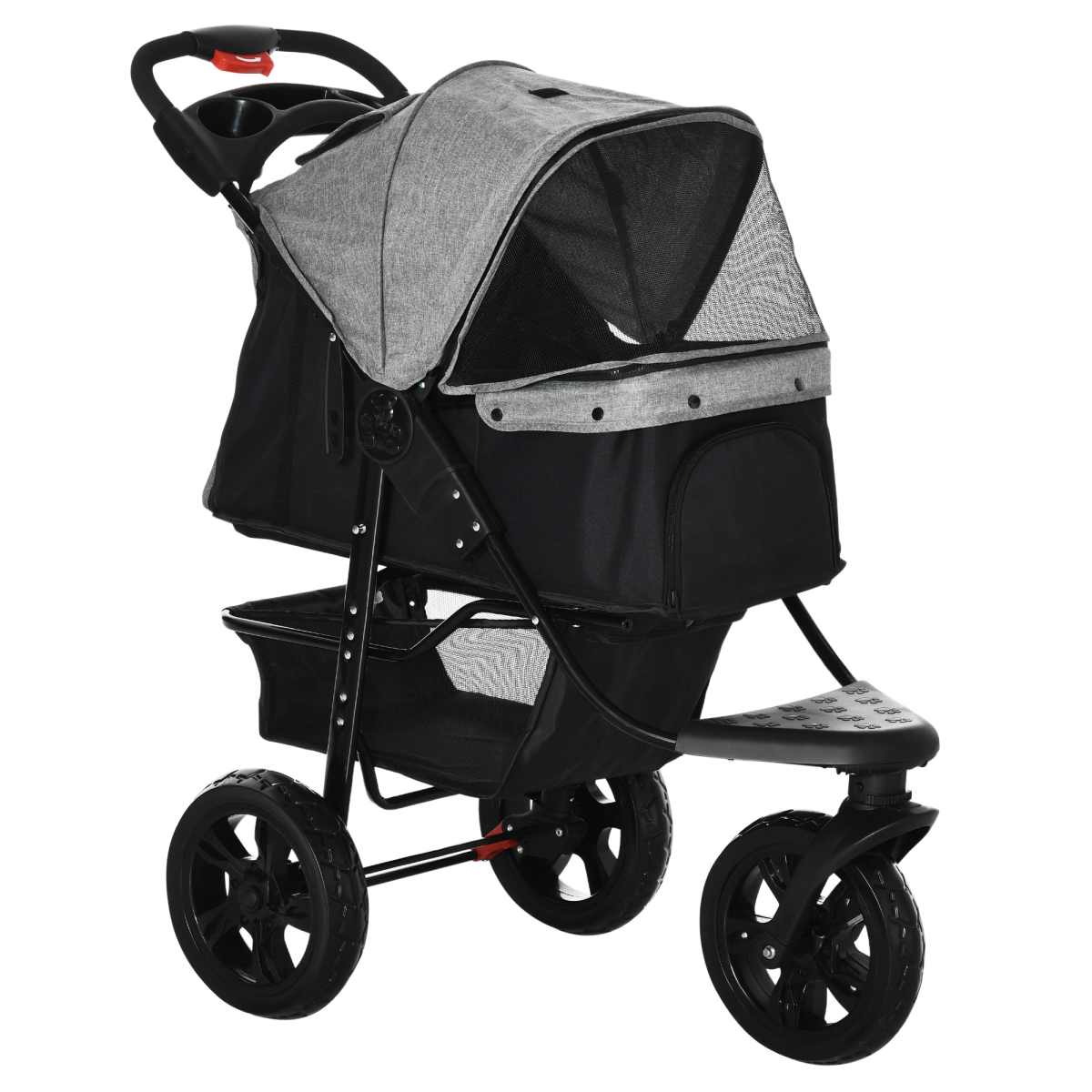 Folding 3 Wheel Pet Stroller Travel w/ Adjustable Canopy Storage Brake Grey - from Unbranded