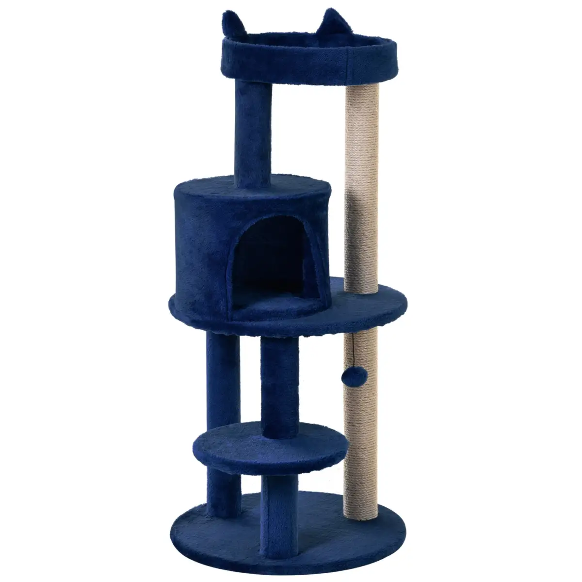 Pawhut 104cm Deluxe Cat Activity Tree w/ Scratching Posts Ear Perch House - Blue - Cat Tree