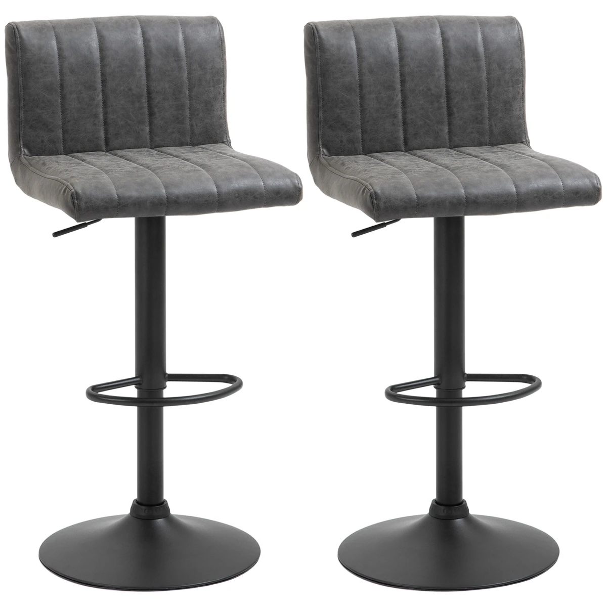 Homcom HOMCOM Premium Bar Stools Set Of 2 Adjustable Height With Footrest Grey PU Leather For Home Kitchen - Bar Stool