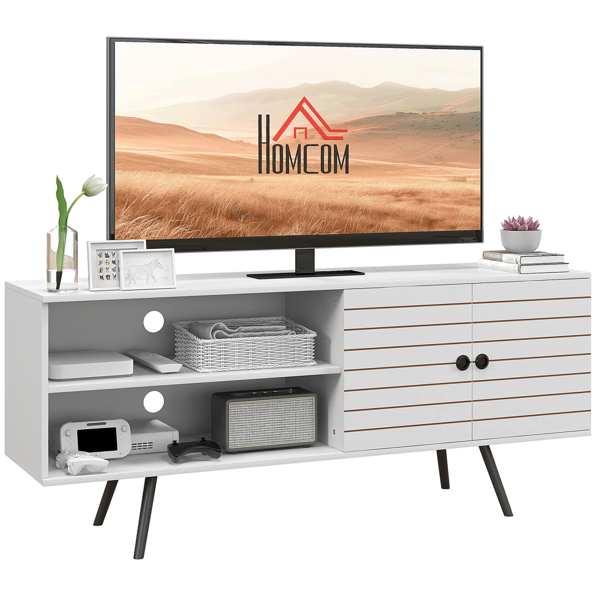 HOMCOM HOMCOM TV Unit 65Inch White With Door And Shelves LivingRoom - TV Unit