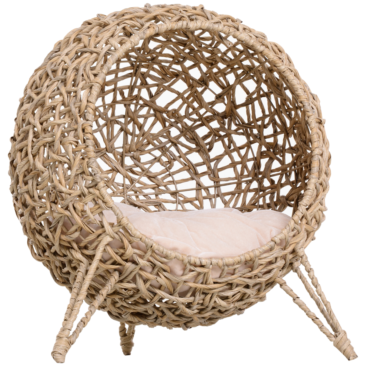 Rattan Elevated Cat House Kitten Bed Pet Furniture w/ Cushion Natural - from PawHut
