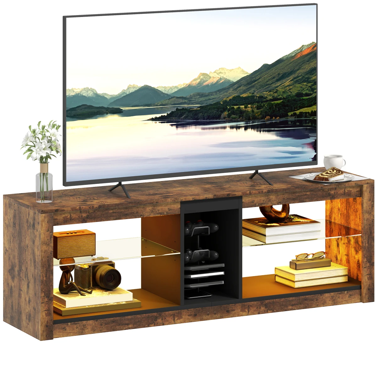 HOMCOM TV Stand 140cm Top LED Lights Living Room Unit by HOMCOM
