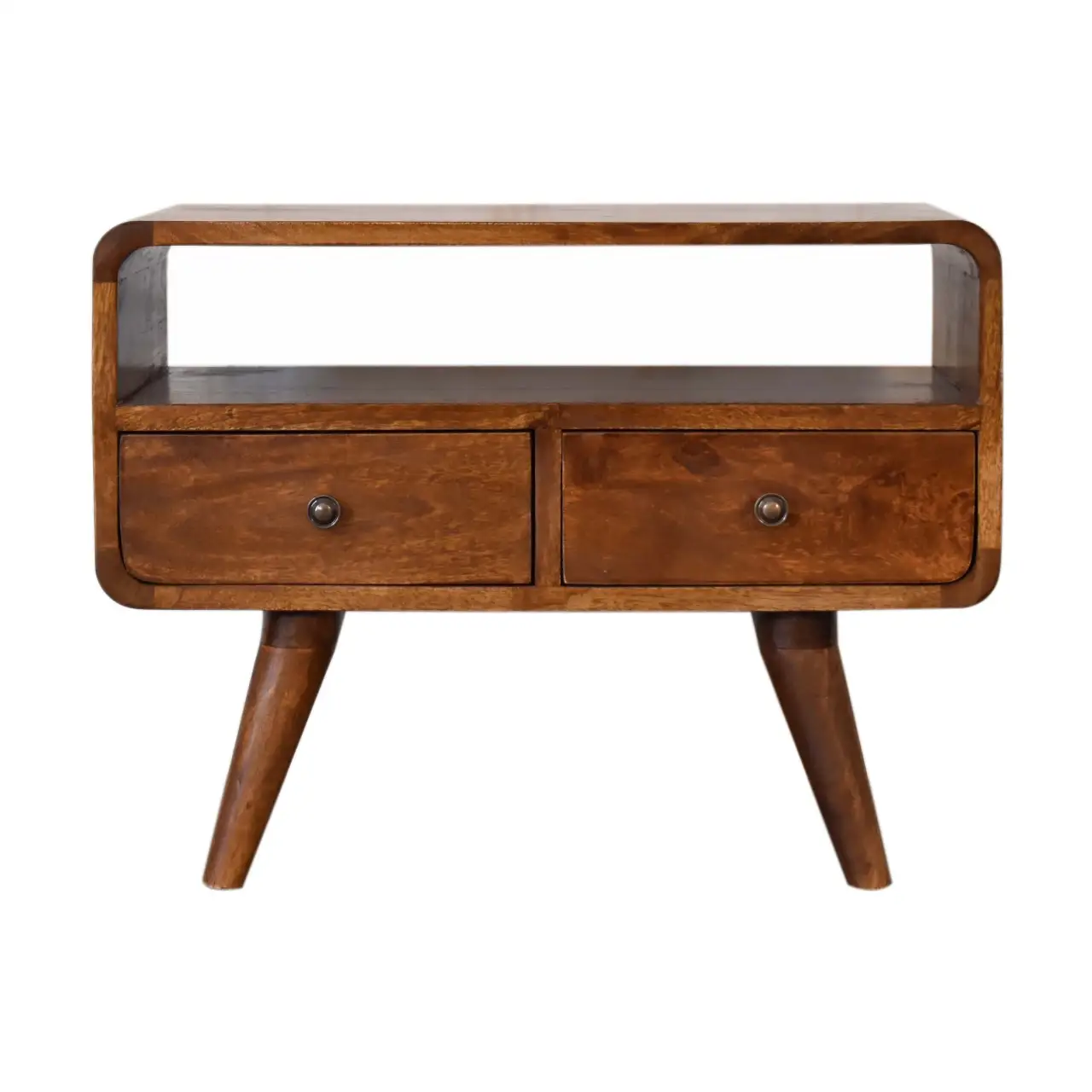 Artisan Furniture Artisan Furniture Solid Wood Mini Chestnut Curved Media Unit with 2 Drawers, Brown, 2Drawers - TV Unit