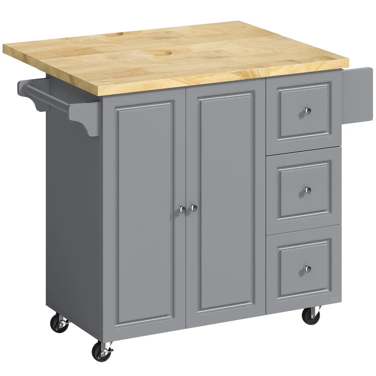 HOMCOM Kitchen Island on Wheels, Rolling Kitchen Storage Trolley with Drop Leaf, Drawers, Towel and Spice Rack, Grey - from HOMCOM