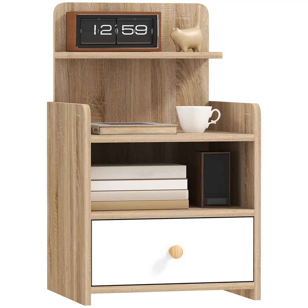 HOMCOM HOMCOM Bedside Table with Drawer for Bedroom, Living Room, Natural Wood Effect - Bedside Table