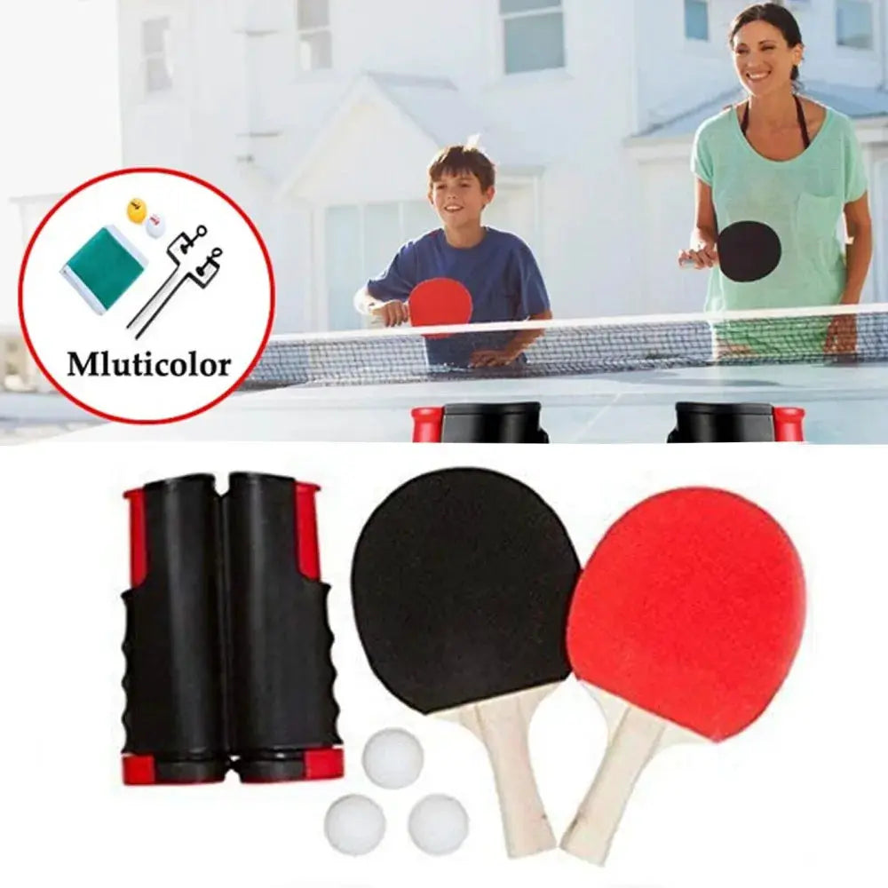 Table Tennis Kit Ping Pong Ball Retractable Net with 2 Paddles + 3 Balls - from N/A