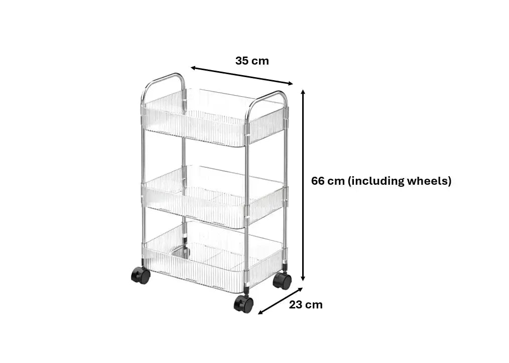 Transparent Plastic 3 Tier Storage Rack Trolley With Wheels - from MM HOMESTORES