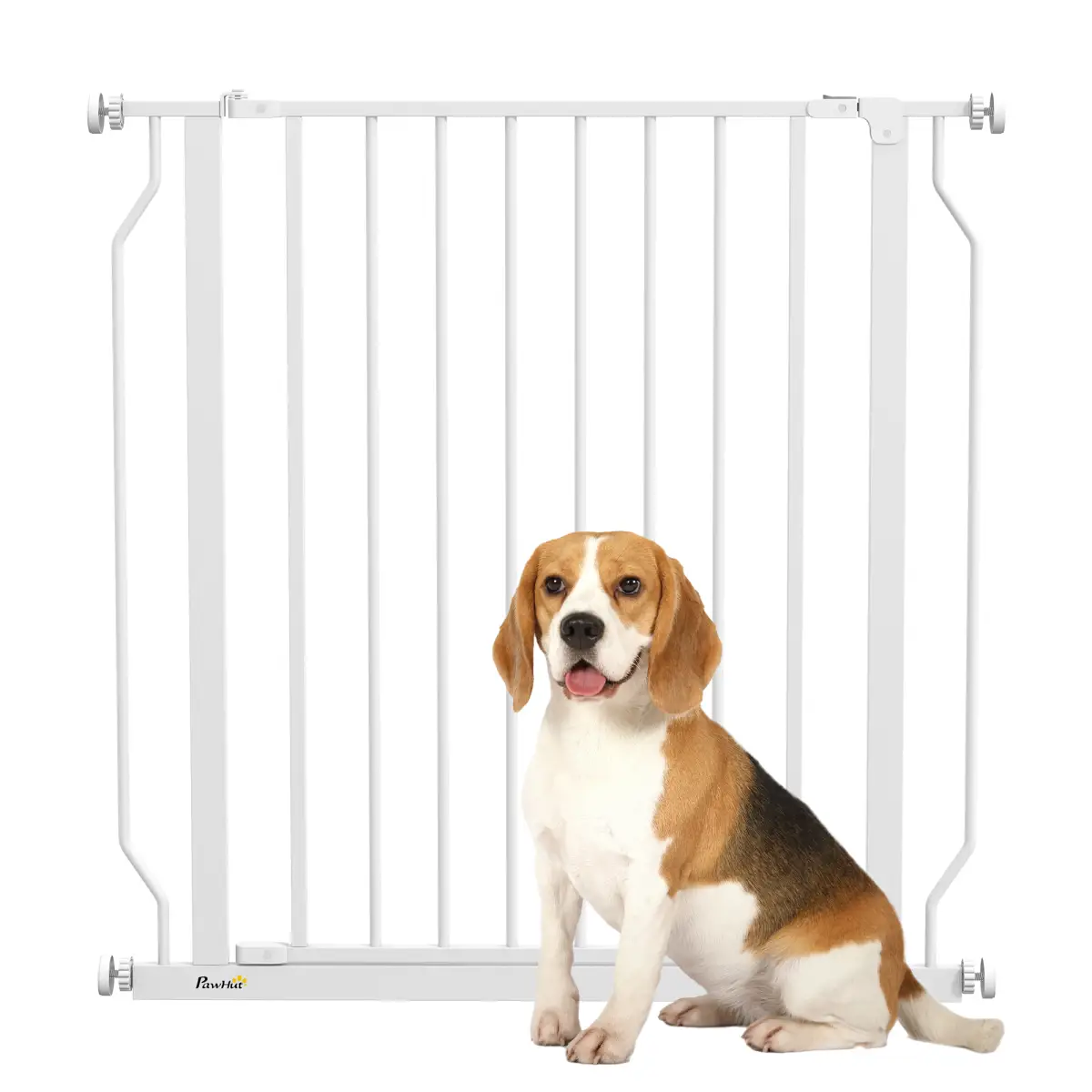 PawHut PawHut Dog Gate Wide Stair Gate w/ Door Pressure Fit, 75-85W cm, White - Pet Gate