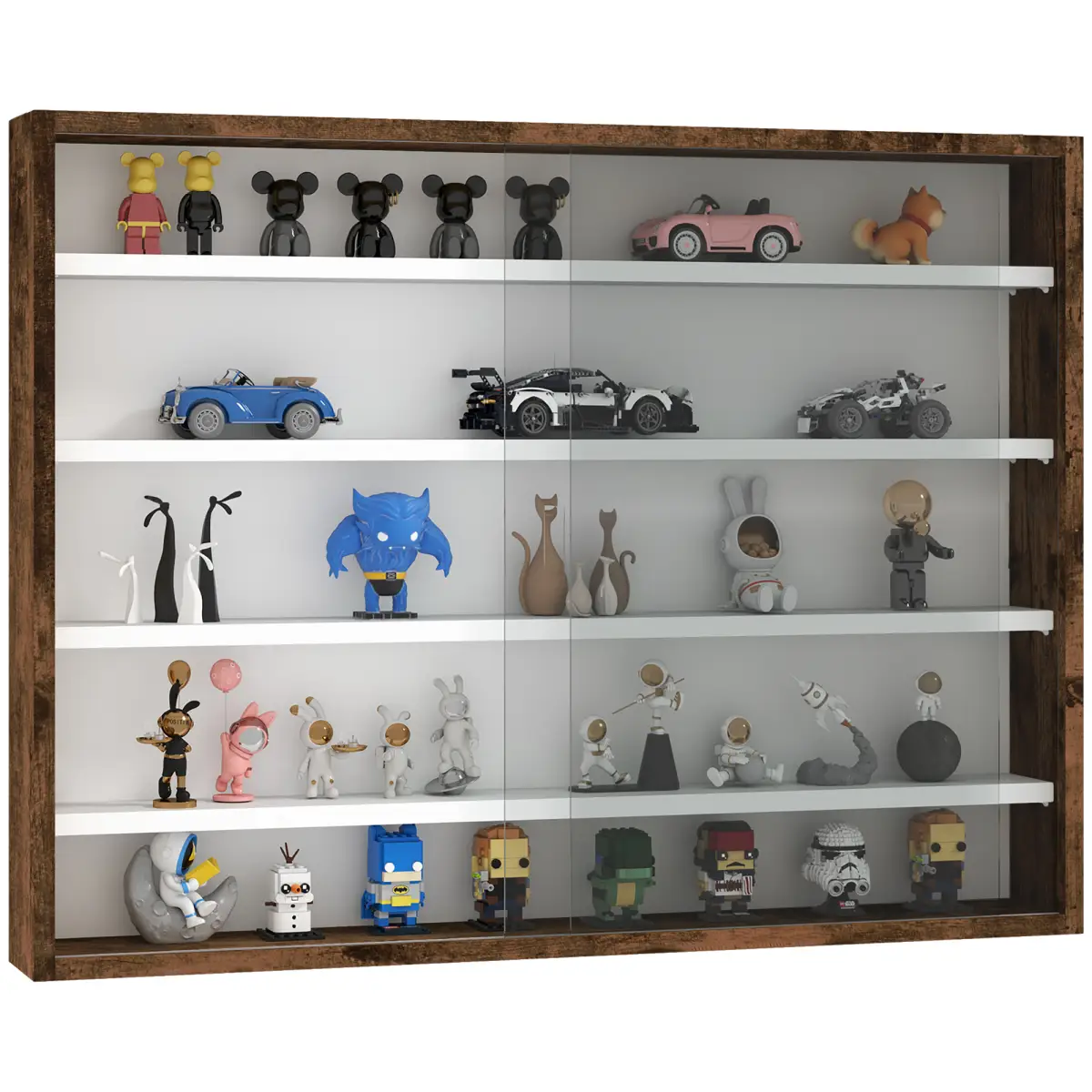 HOMCOM HOMCOM 5-Tier Wall Display Shelf Unit Cabinet w/ Shelves Glass Doors brown - Display Cabinet