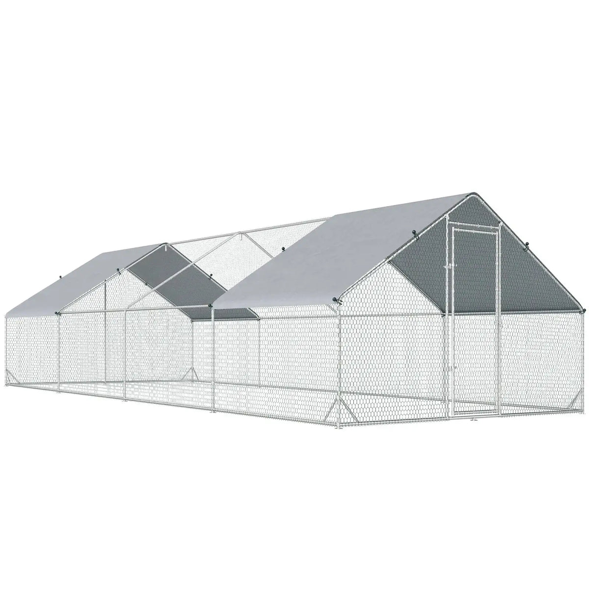 PawHut Chicken Run Galvanised Walk-in Chicken Coop Hen Poultry House Cage Rabbit Hutch with Water-Resist Cover, 3 x 8 x 2m - from PawHut