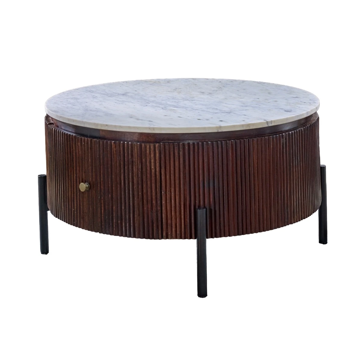 Opal Coffee Table Round Marble Top Drawer by Indian Hub