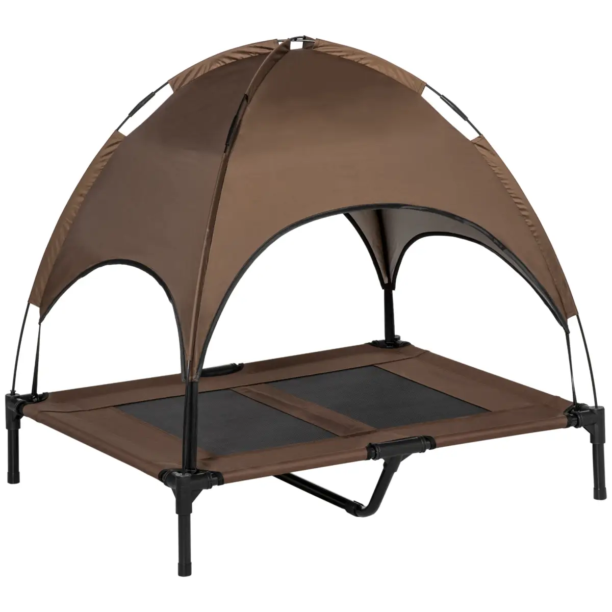 PawHut 92 cm Elevated Pet Bed Dog Cot Tent with Canopy Instant Shelter Outdoor Coffee - Dog Beds