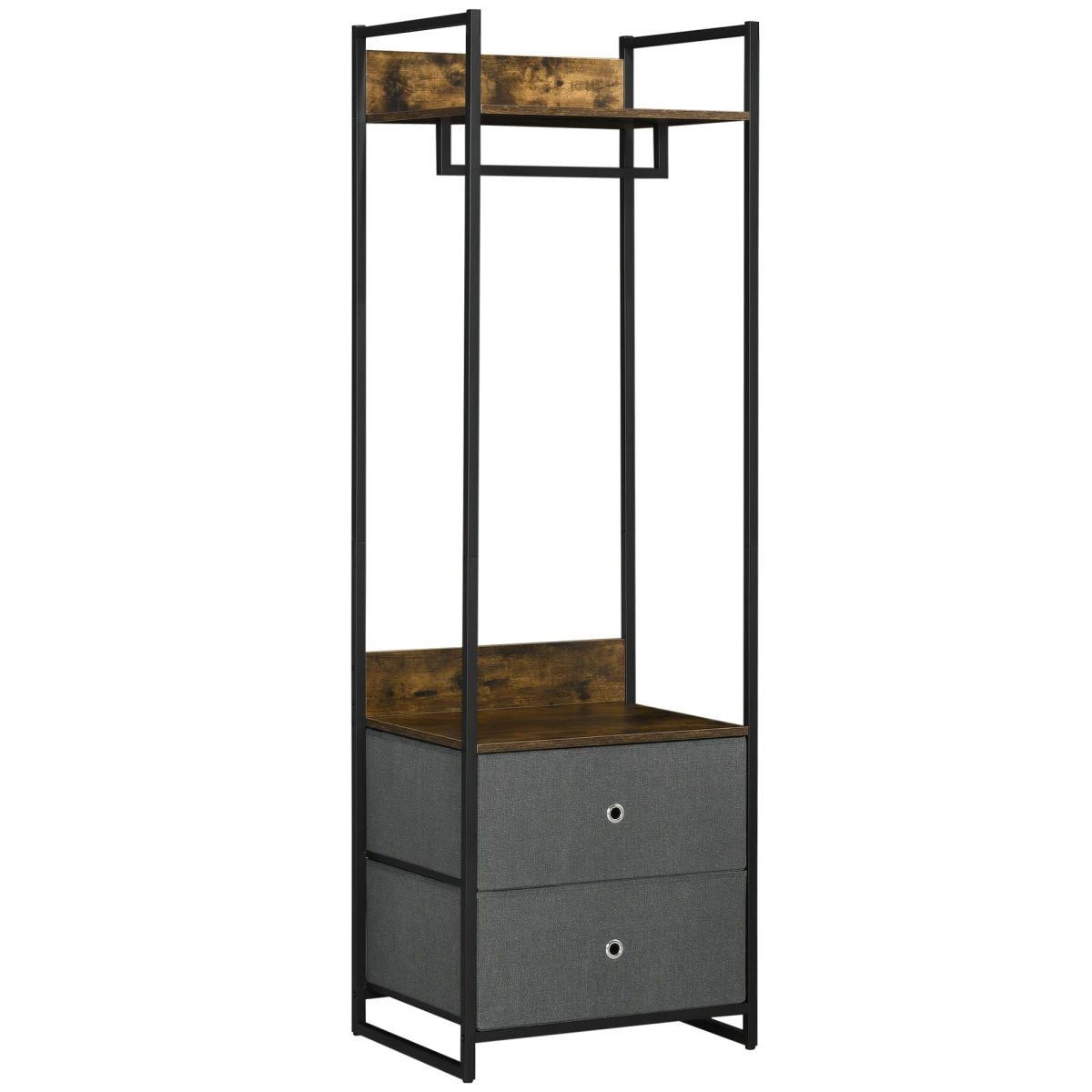 Rustic Industrial Clothes Rack Garment with 2 Fabric Drawers by Unbranded