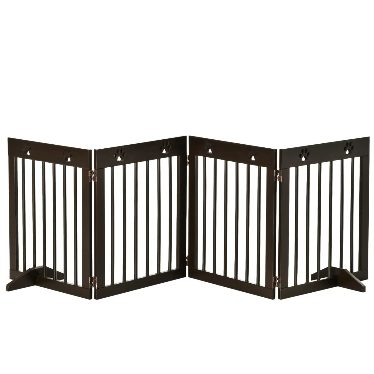 Pawhut Freestanding Pet Gate 4 Panel Folding Wooden Dog Barrier w/ Support Feet - Pet Gate