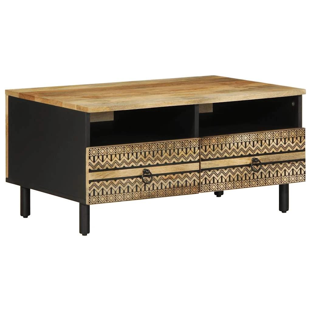 VidaXL Coffee Table 80x54x40 cm Solid Mango Wood With Geometric Pattern Drawers Black Living Room by vidaXL