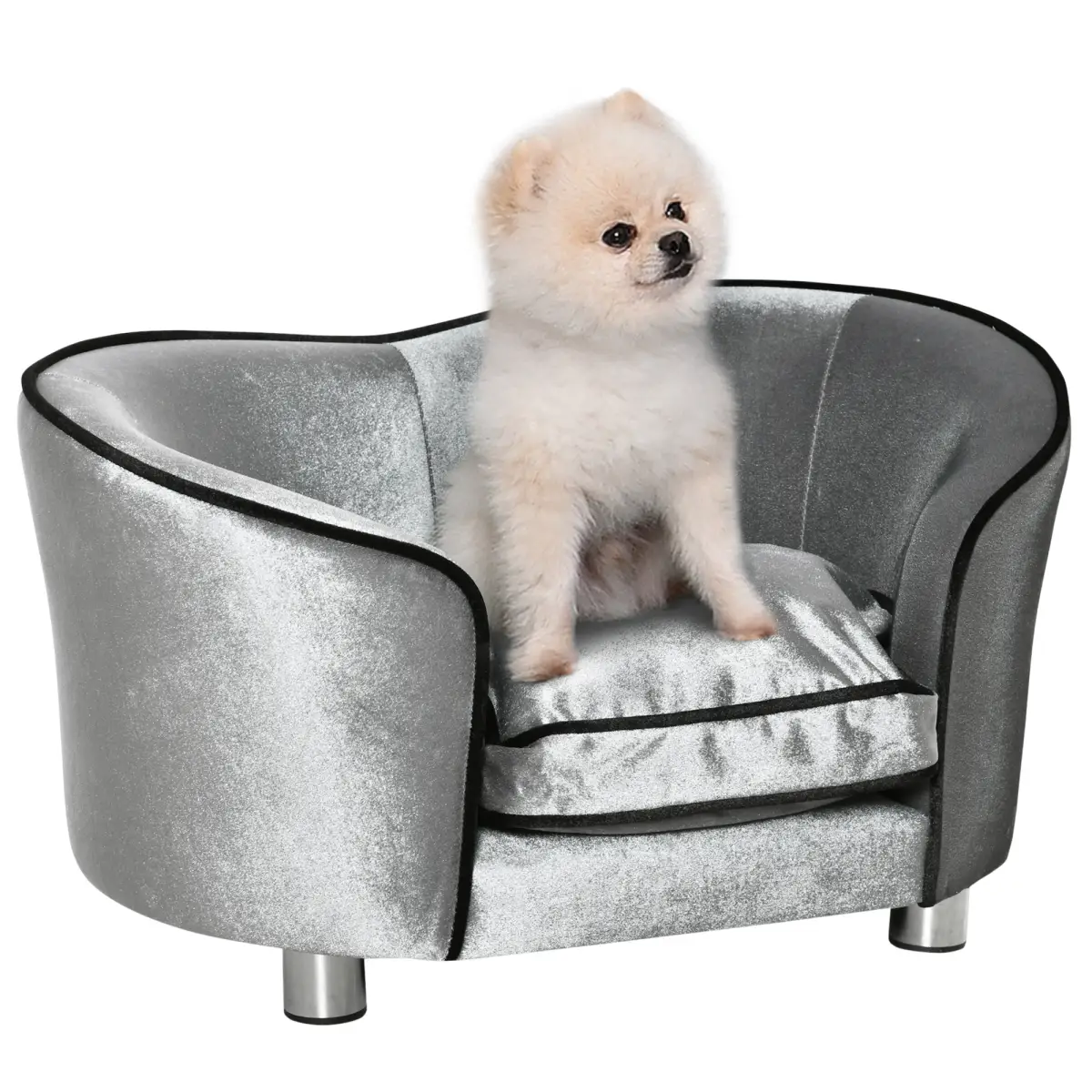 Pawhut Modern Dog Sofa Couch Puppy Bed Kitten Lounge w/Storage Pocket Removable Cushion - Dog Beds