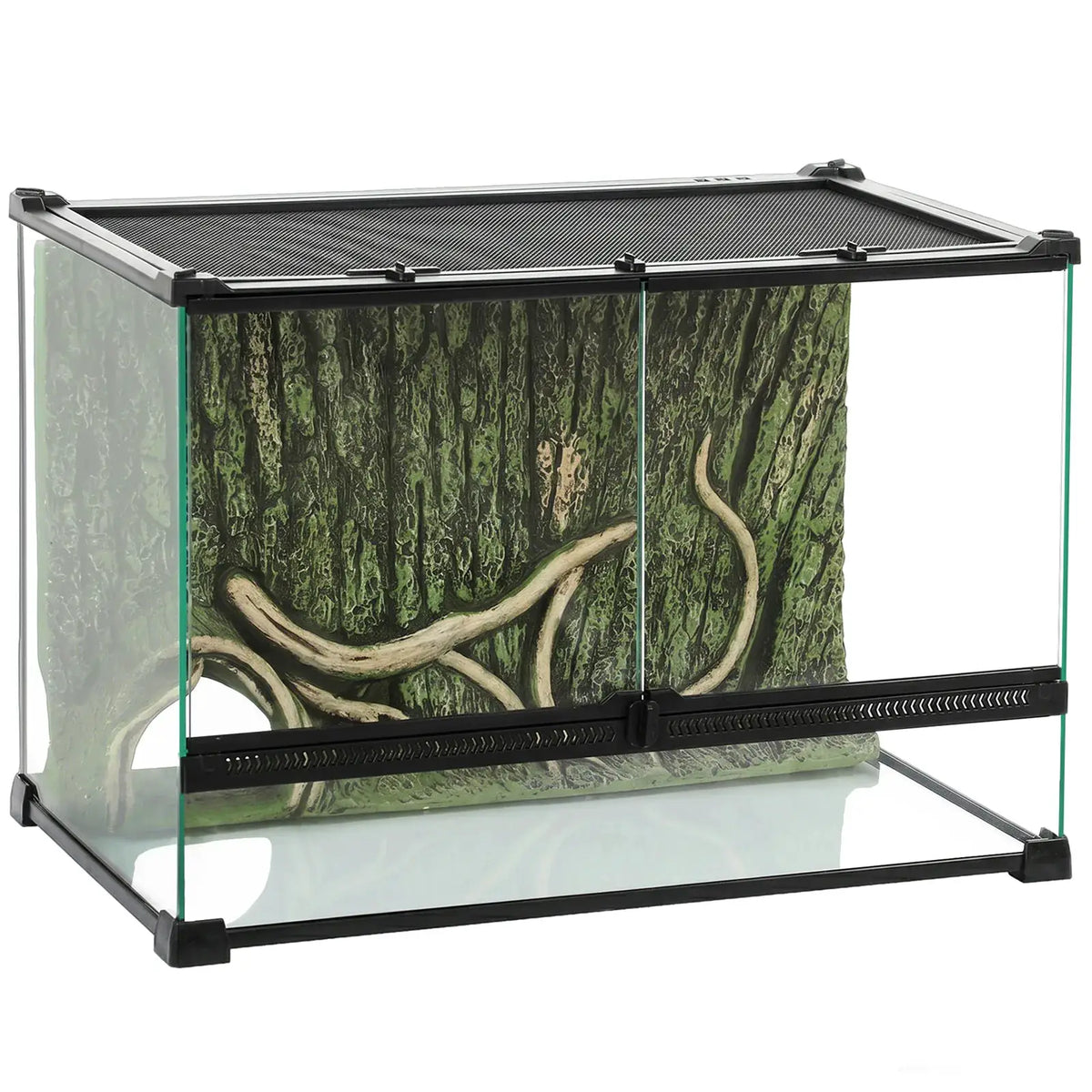 PawHut Reptile Glass Terrarium with Stone Background, Front Ventilation, Escape-Proof Knob Lock, 50 x 30 x 35 cm, Black - from PawHut