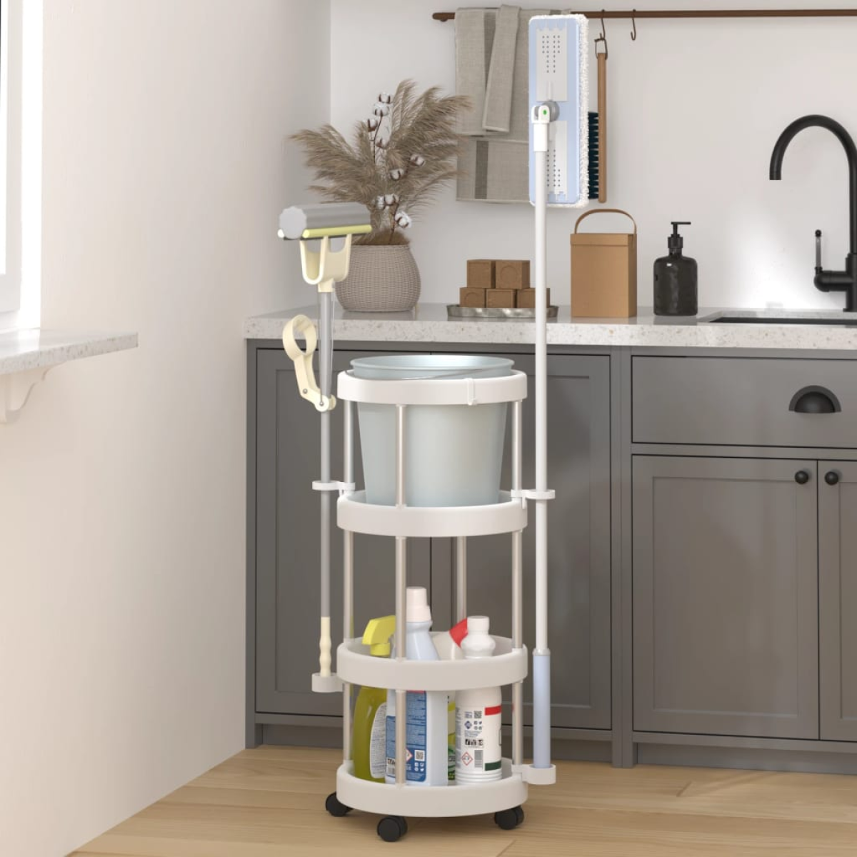 vidaXL Cleaning Trolley with Storage Basket Aluminium - from vidaXL