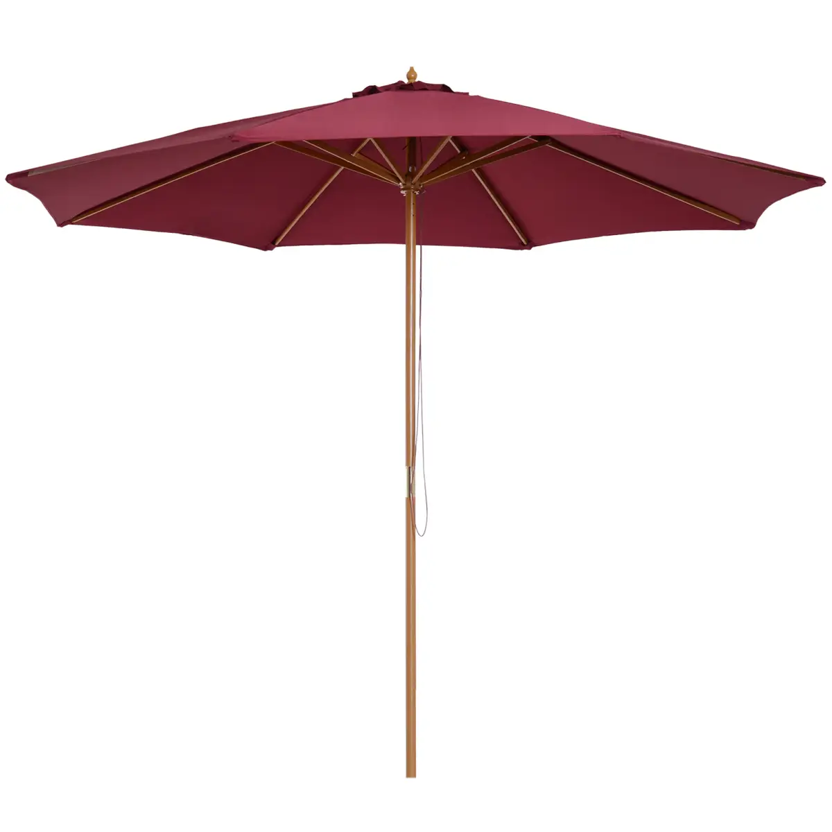 Outsunny Outsunny 3m Fir Wooden Garden Parasol Sun Shade Outdoor Umbrella Canopy Wine Red - Parasol