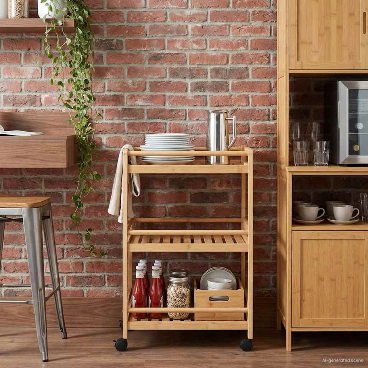 vidaXL Kitchen Trolley with Wheels Natural 46 x 38 x 76 cm Bamboo - from vidaXL