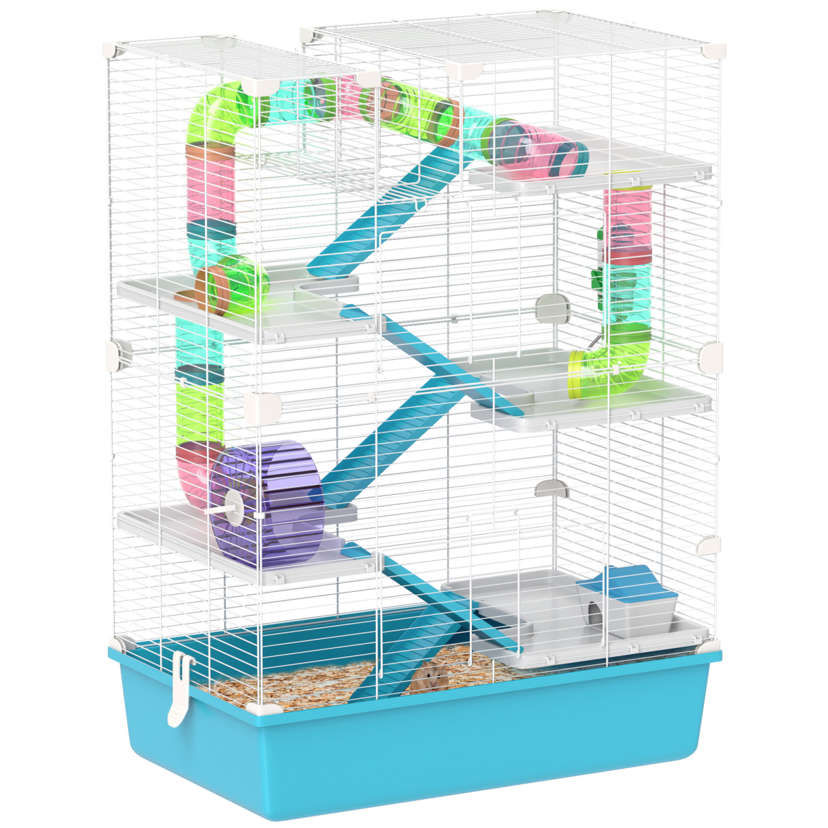 PawHut 6 Tier Hamster Cage with Twin Tower and Accessories, Light Blue - from PawHut