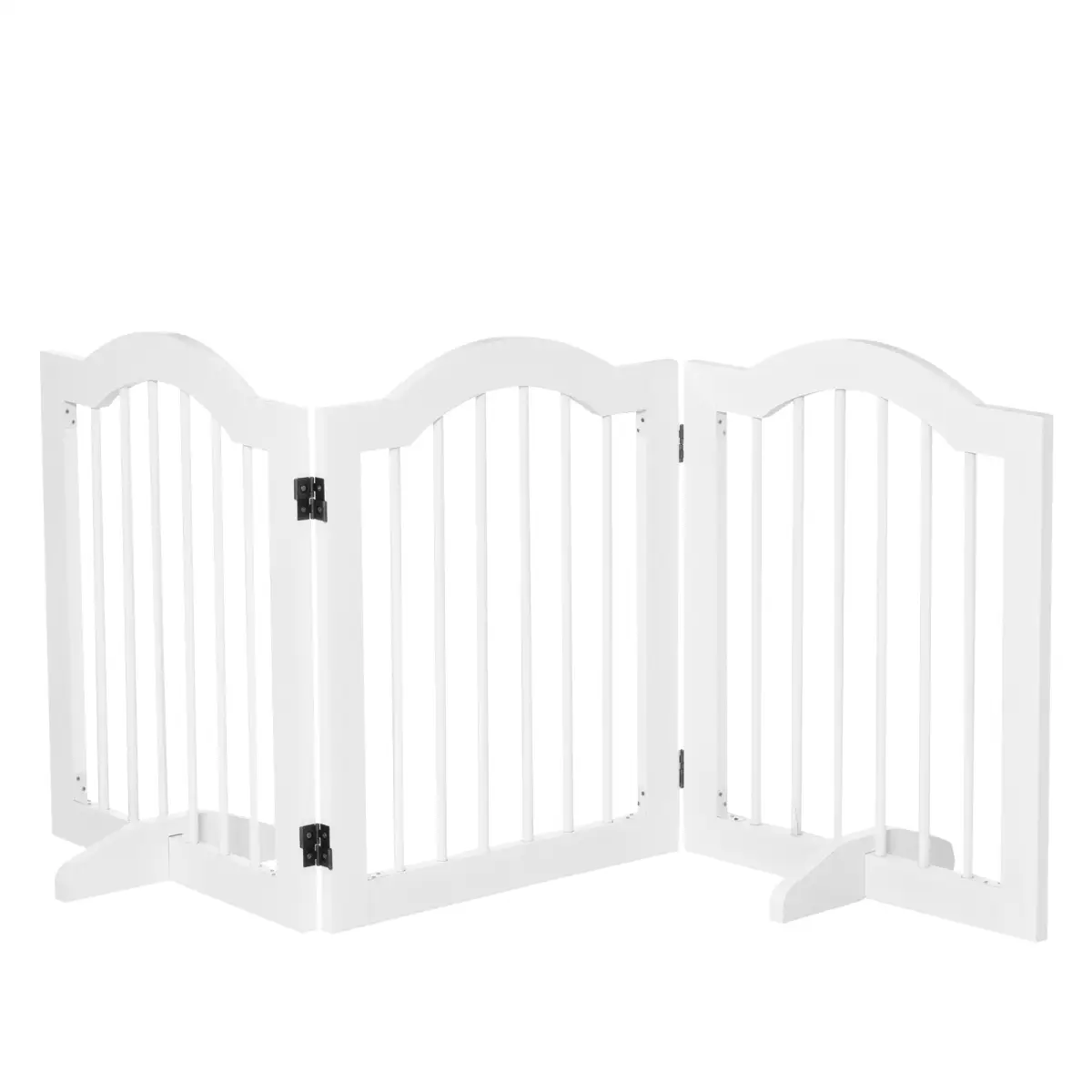 Pawhut 3 Panels Dog Gate w/ Support Feet Fence Safety Barrier Freestanding Wood White - Pet Gate