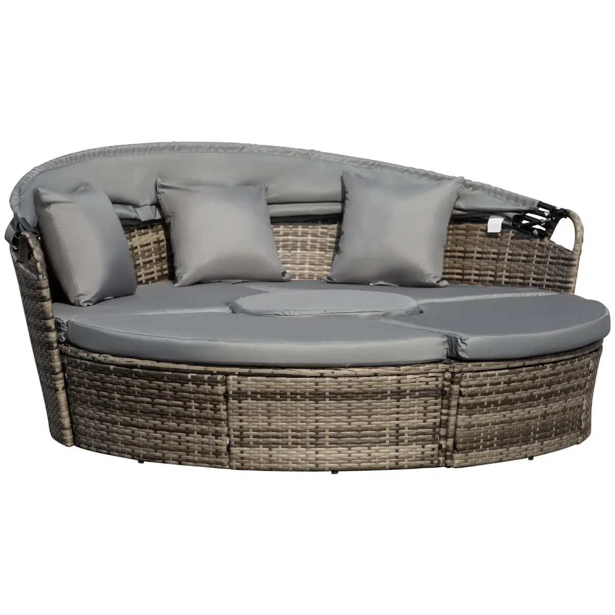 Outsunny Outsunny 5 PCs Cushioned Outdoor Plastic Rattan Round Sofa Bed Table Set Grey - Garden Sofa Sets