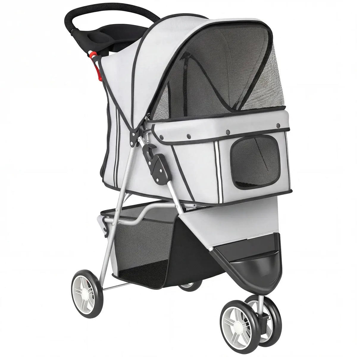 PawHut Dog Stroller, 3 Wheels Foldable Pet Stroller with Adjustable Canopy, Storage Basket for Small Mini Breeds, Grey - from PawHut