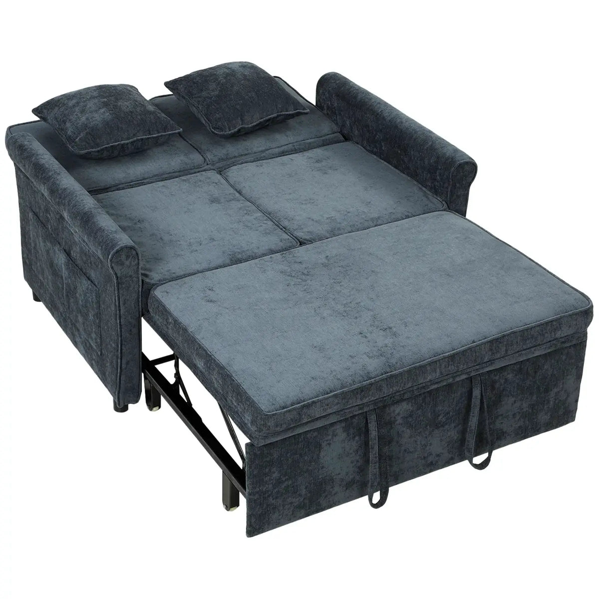 HOMCOM 2 Seater Sofa Bed 3-in-1 Convertible Chenille Pull Out Sleeper Sofa with 5-Position Adjustable Backrest, Dark Blue - from HOMCOM