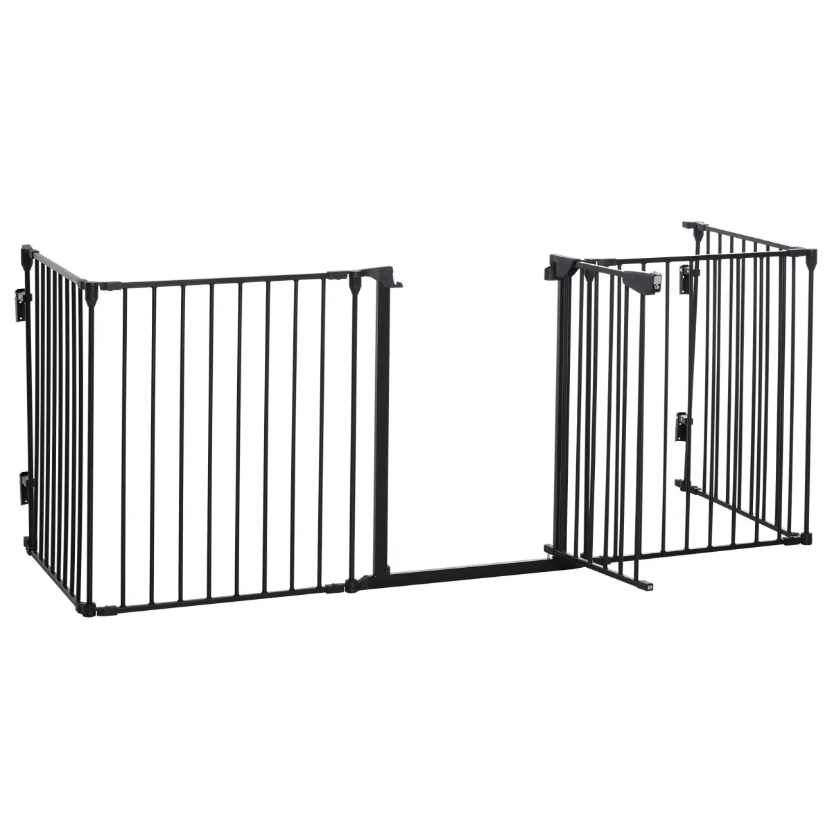 Pawhut Pet Gate 5-Panel Dog Playpen for Indoor Stair Barrier W/ Walk Through Door Black - Pet Gate