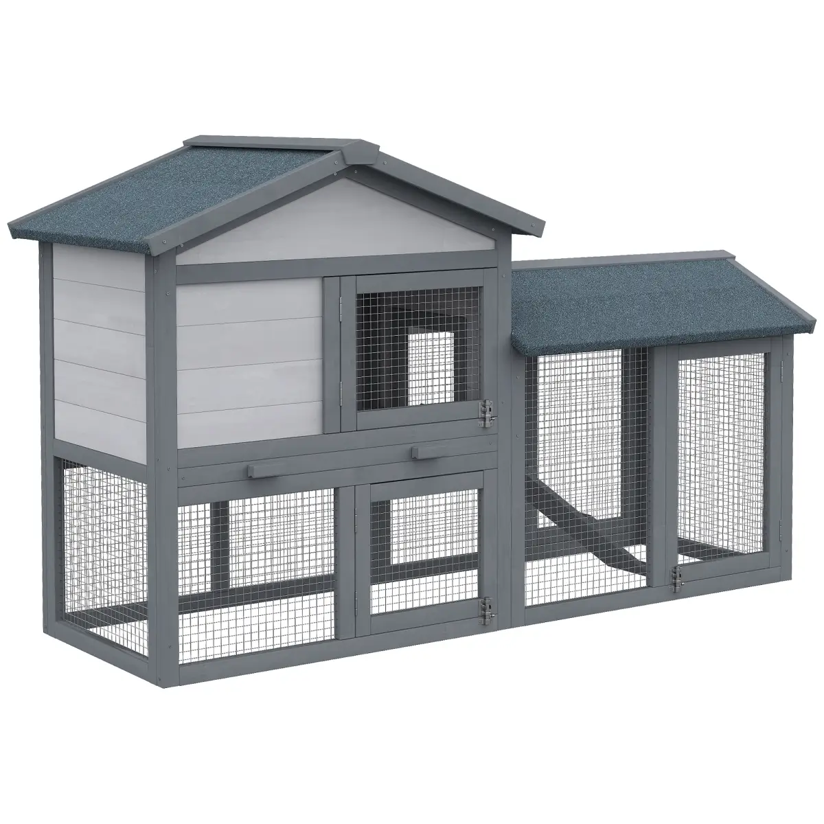 Pawhut 5ft Wooden Rabbit Guniea Pigs Hutch with Run 2 Tiers Outdoor Cage Pet House - Rabbit Hutch