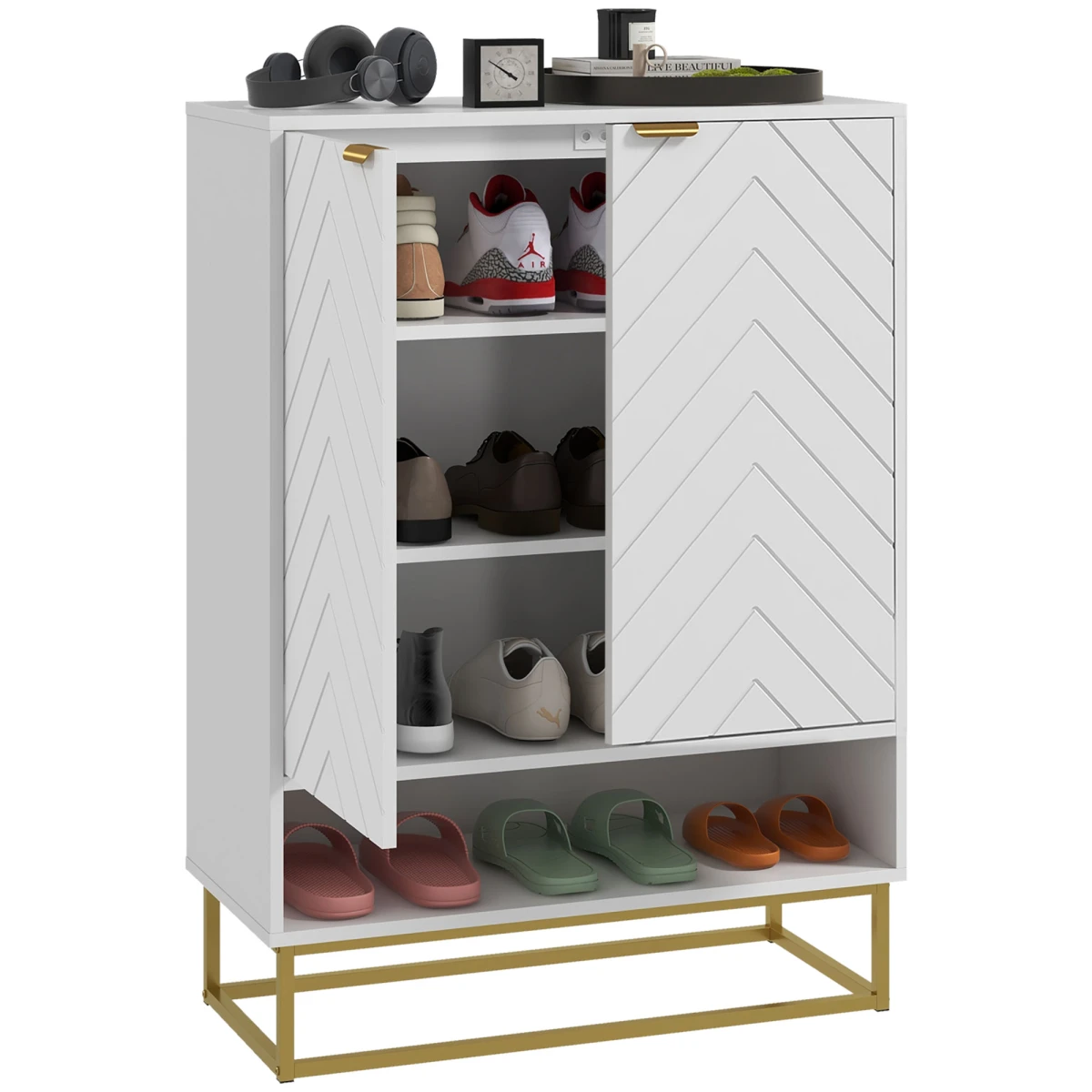 HOMCOM HOMCOM Shoe Cabinet 12-Pair Chevron Doors Home - Shoe Storage