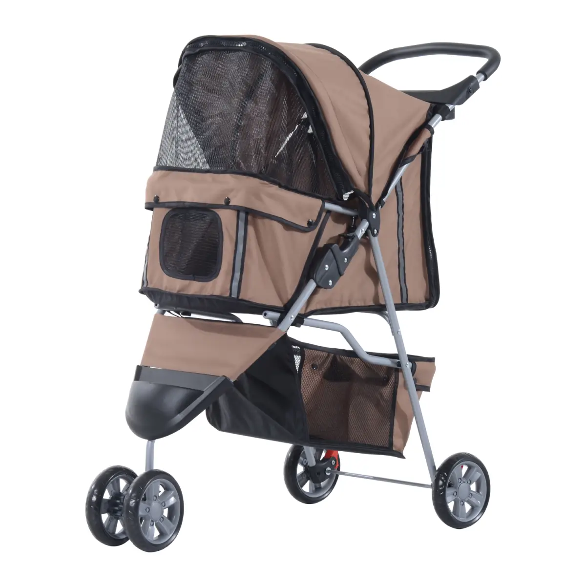 Unbranded Pet Stroller Pushchair Carrier for Cat Puppy with 3 Wheels Brown Pawhut - Pet Carrier