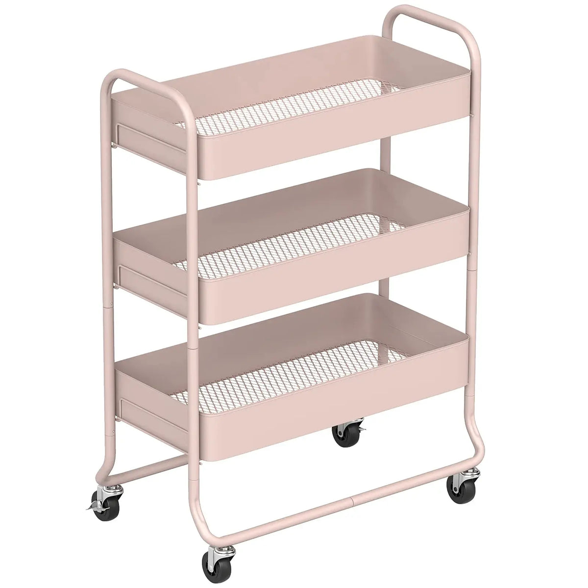 HOMCOM 3-Tier Storage Trolley on Wheels, Rolling Utility Cart with Mesh Backets for Kitchen, Bathroom, Bedroom, Light Pink - from HOMCOM