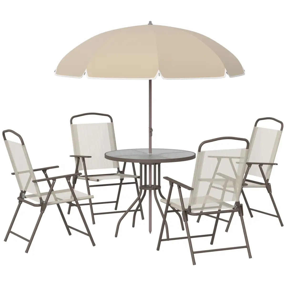 Outsunny Outsunny 6PC Garden Dining Set Outdoor Furniture Folding Chairs Table Parasol - Garden Set