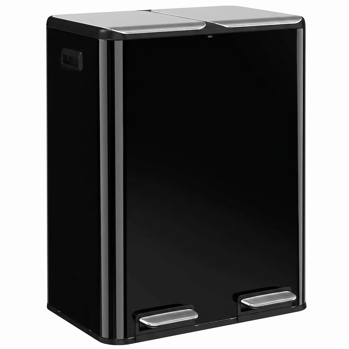 HOMCOM 2 x 30L Double Kitchen Bin, Stainless Steel Pedal Rubbish Bin with Dual Compartments, Soft Close Lids, High Gloss Black - from HOMCOM