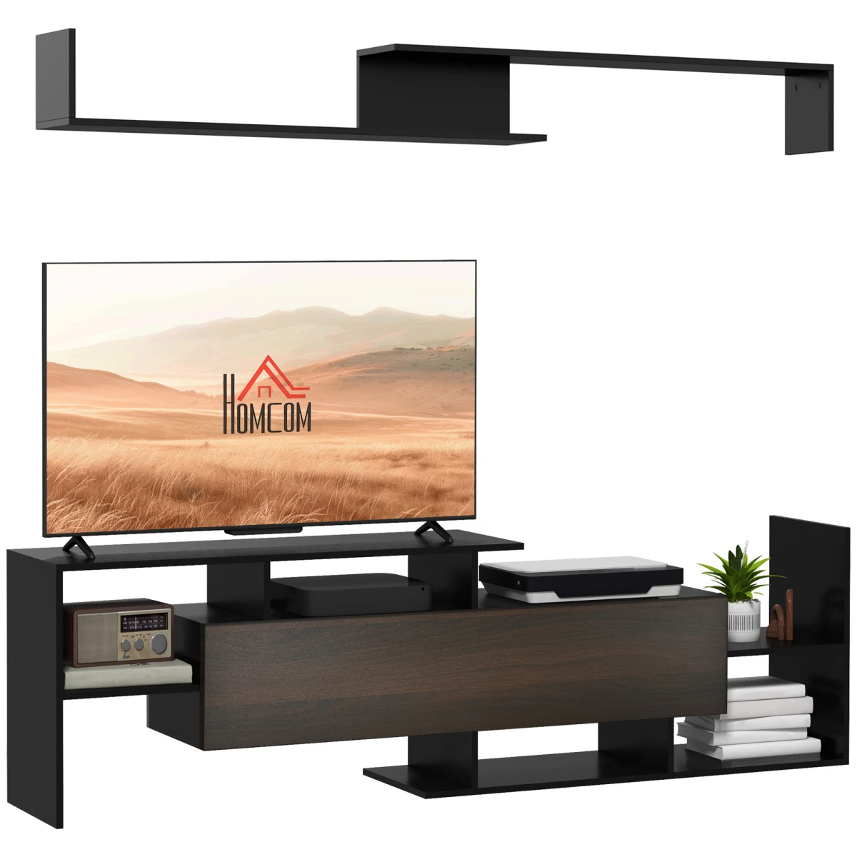 HOMCOM TV Cabinet Open Shelves Concealed Storage Living Room by Homcom