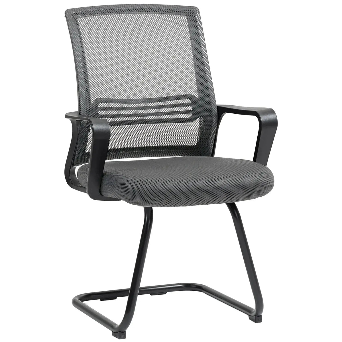 HOMCOM Padded Meeting Office Chair, Ergonomic Desk Chair No Wheels with Sled Base for Bedroom, Waiting, Reception, Dark Grey - from HOMCOM