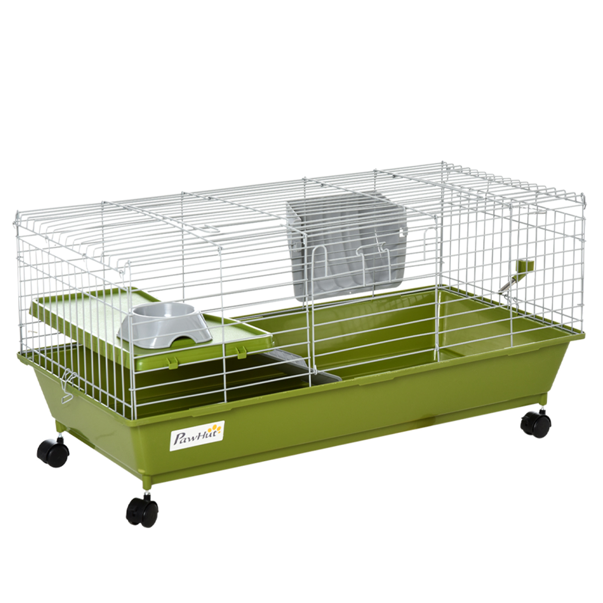 89cm Small Animal Home Cage for Rabbit Ferret Chinchilla w/ Wheels Green - from Pawhut