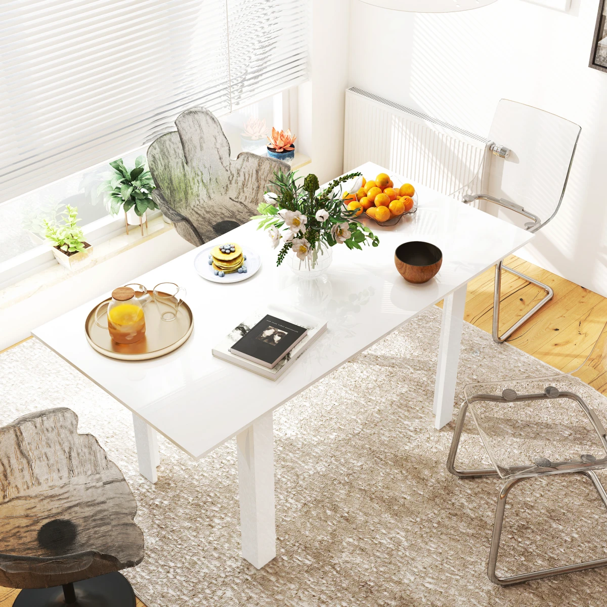 Premium Dining Table 150x80 cm Solid Wood Frame With Non-Slip Feet For Family Dining by N/A