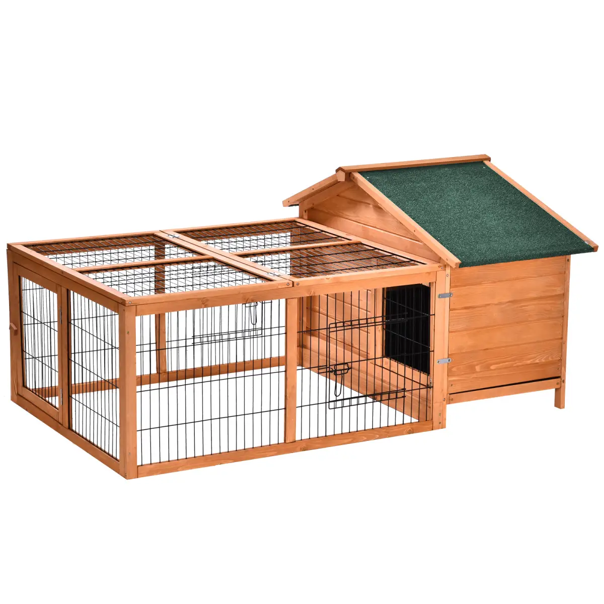 PawHut Wooden Rabbit Hutch Detachable Pet House with Openable Run & Roof - Rabbit Hutch