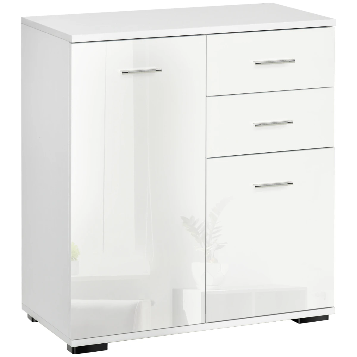 Unbranded White High Gloss Shoe Cabinet 2 Door 2 Drawer Hallway Storage Adjustable Shelves - Shoe Storage