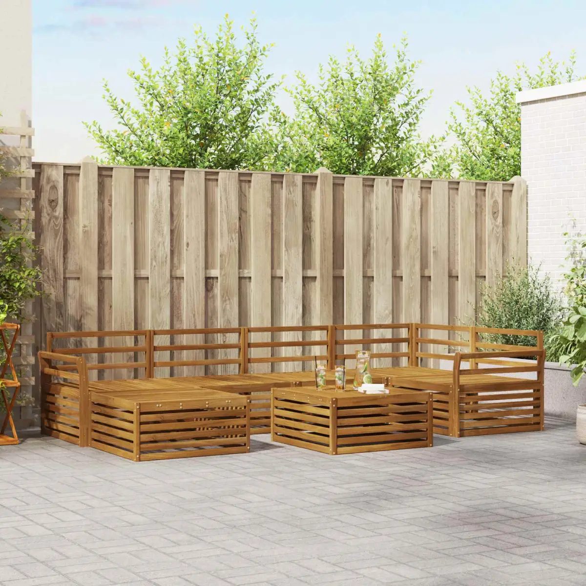 vidaXL vidaXL Outdoor Sofa Set 7 pcs Natural Solid Acacia Wood - Garden Sofa Sets